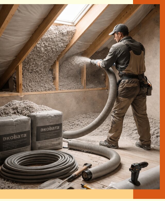 Утепление мансарды эковатой в Туймазах от 2242 руб/м2 — монтаж, задувка, цена | ТепломастерТмз