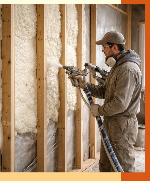 Утепление каркасной стены ППУ в Туймазах от 4331 руб./м2 под ключ | ТепломастерТмз