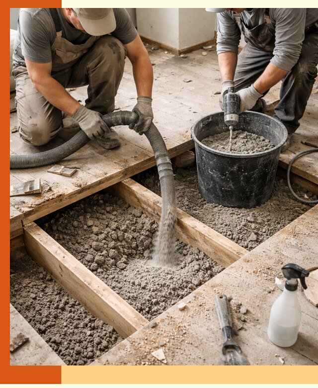 Заполнение пустот пола в Туймазах полиуретаном и пенополистиролом